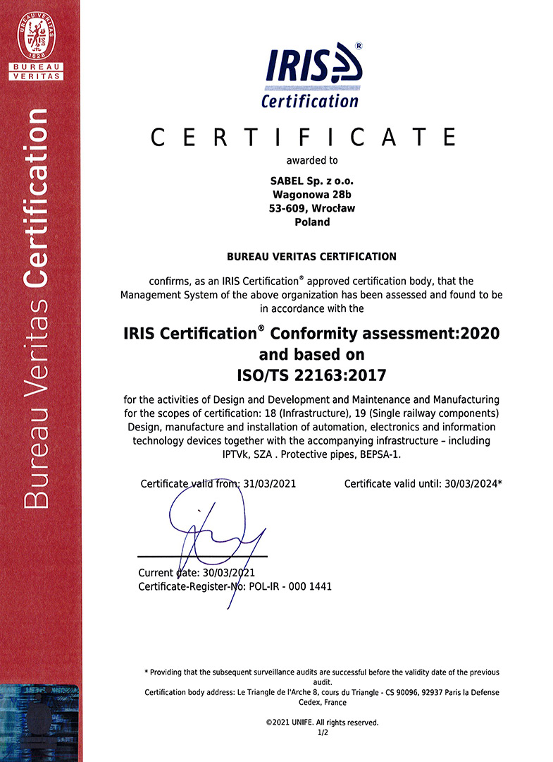 Certyfikat ISO/TS 22163