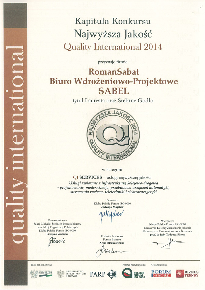 Srebrne Godło - Quality International - 2014